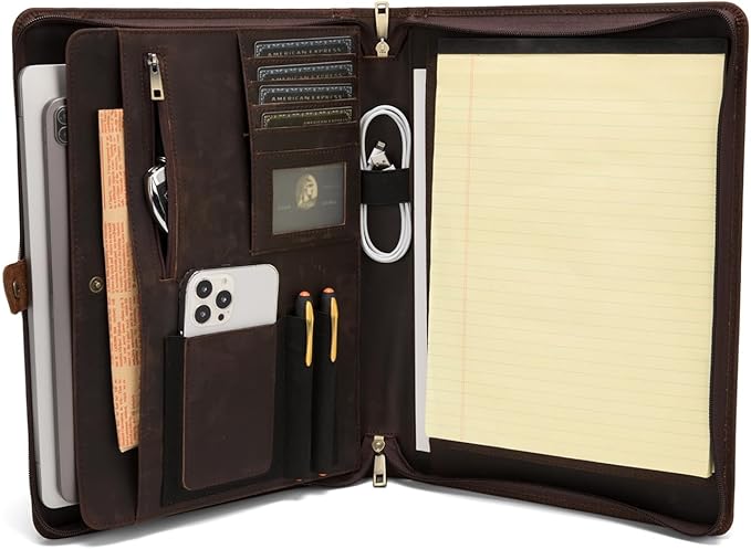 Geslun Genuine Leather Portfolio, Legal Size 8.5 x 14 Pad Holder, Business by Geslun