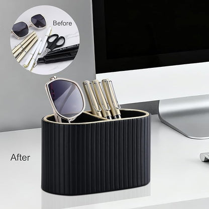 KINGFOM PU Leather Desk Organizer Pen Holder – Dual-Compartment Stylish Pencil - Image 6