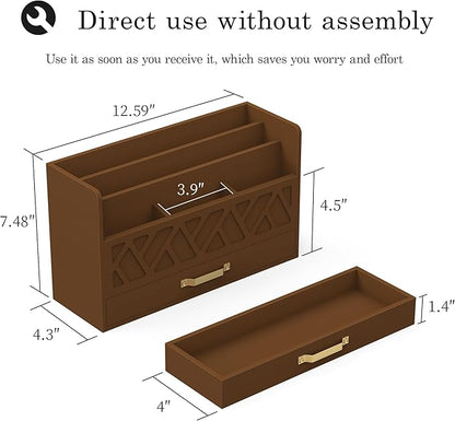 WISUCART Bamboo Mail Organizer Countertop Wood Desk Organizer Drawer Tabletop - Image 2