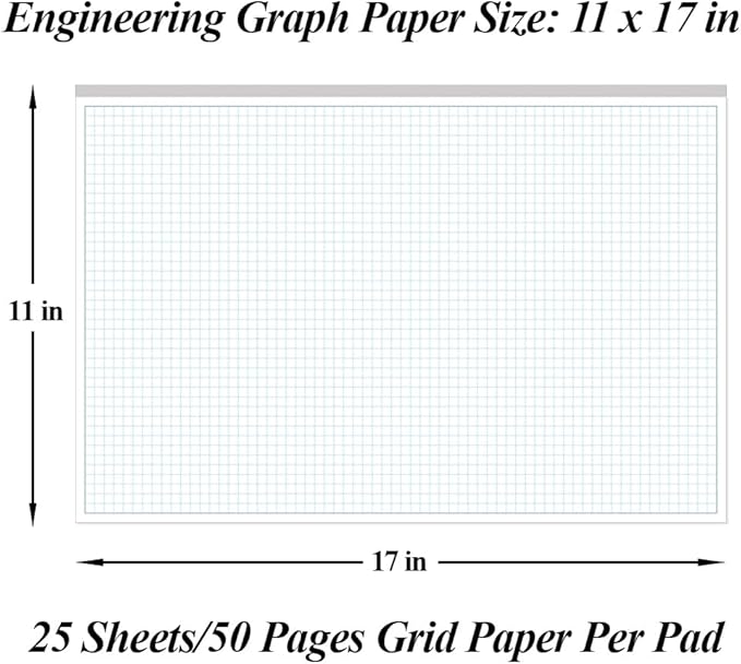 Engineering Graph Paper Pads, 11x17 Quadrille 25 Sheets/50 Pages Grid Paper - Image 2