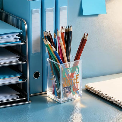 QYUVK Literacy And Justice For All Acrylic Makeup Brush Pencil Holder Cup - Image 4