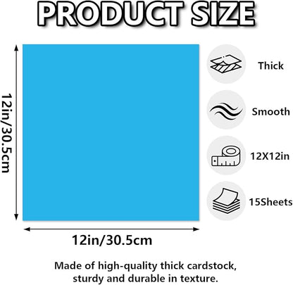 15 Sheets Blue Cardstock 12"x12", 250gsm/90lb Heavyweight Cover Cardstock Paper - Image 2