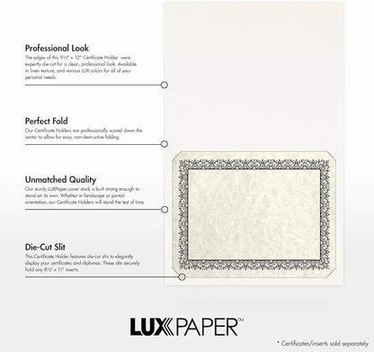 LUXPaper 9.5" x 12" Certificate Holders | White Linen | 100lb. Cover | 250 Qty - Image 2