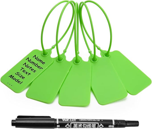 50 Green Blank Plastic Tags for Labeling Waterproof Hanging Labels Writable by LeadSeals