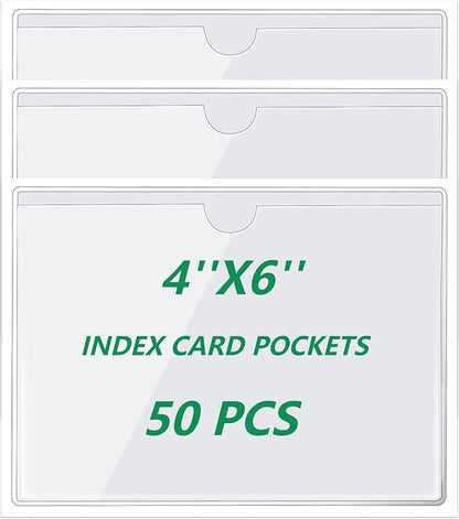 zandfelo 50 Pack 4'' x 6'' Clear Adhesive Index Card Pockets, PVC Labels Holders by zandfelo