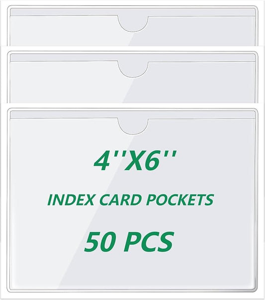 zandfelo 50 Pack 4'' x 6'' Clear Adhesive Index Card Pockets, PVC Labels Holders by zandfelo
