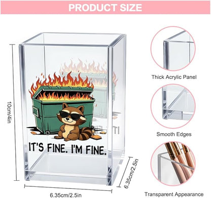 Vgrti It's Fine I'm Fine Acrylic Cosmetic Pencil Pen Holder Cup, Funny Raccoon - Image 2