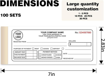 Custom Invoice Book with Logo 100 Set Personalized Receipt Books Customized - Image 2