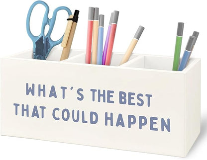 URLLUAE What's the Best That Could Happen Inspirational Wooden Pen Pencil Holder by Unknown