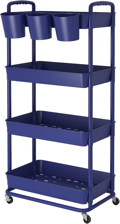 JIUYOTREE 4-Tier Plastic Rolling Storage Cart Utility Cart - Image 8