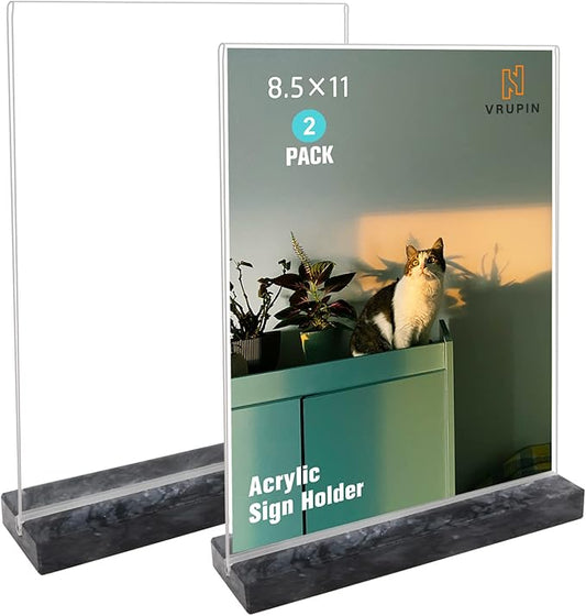 vrupin 2 Pack 8.5x11 Acrylic Sign Holder, Acrylic Frame Natural Marble Base by Vrupin