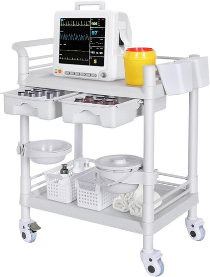 Medical Carts with Wheels 2 Tier Mobile Esthetician Cart 220 LBS Load Hospital by Enocreay
