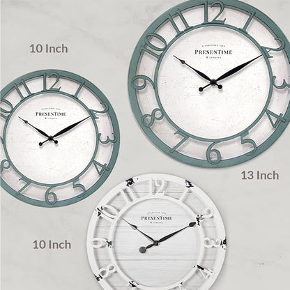Presentime & Co 13" Farmhouse Series Wall Clock, Shiplap Style, Silent No - Image 6