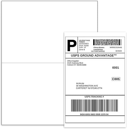 BESTEASY 200 Half Sheet Self Adhesive Shipping Labels, Laser/Ink Jet White by BESTEASYLABELPRINTER