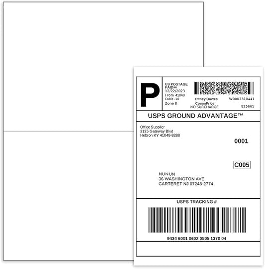 BESTEASY 200 Half Sheet Self Adhesive Shipping Labels, Laser/Ink Jet White by BESTEASYLABELPRINTER