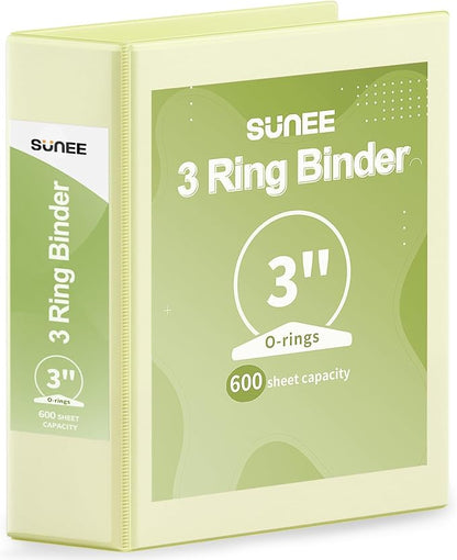 SUNEE 3 Ring Binder 3 Inch 1 Pack, Light Yellow by SUNEE