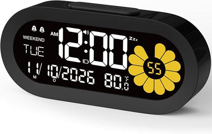 DOOMAY Digital Alarm Clock for Bedroom: Dual Alarm Bedside Clock VA LCD Display by DOOMAY