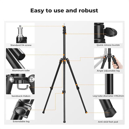 K&F CONCEPT Extendable Photography Stand, Adjustable 6.56ft/78.7"/2M Aluminum - Image 5