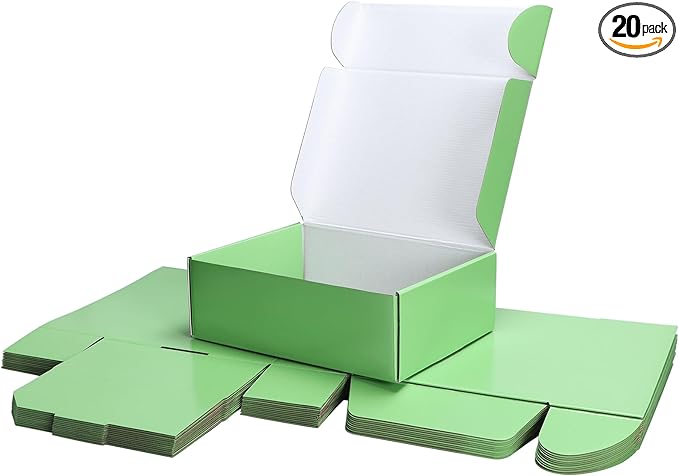 PHAREGE 12x9x4 inch Gift Shipping Boxes Bulk 20 Pack Green, Tab Lock Tuck Top by PHAREGE