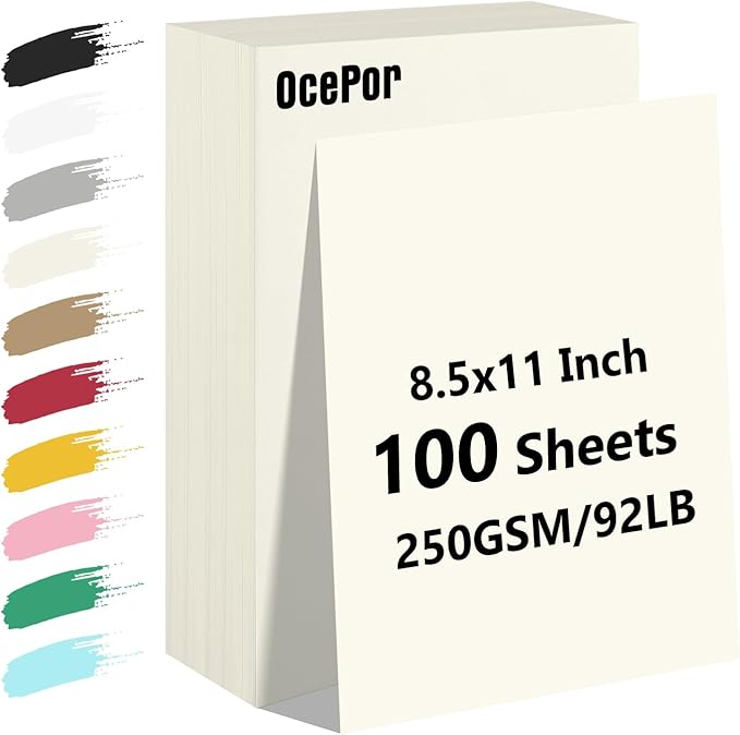 OcePor 100 Sheets Cream Cardstock Paper, Colored Printer Paper 8.5 x 11 by OcePor