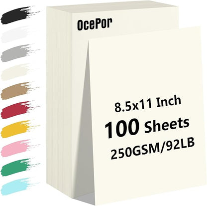OcePor 100 Sheets Cream Cardstock Paper, Colored Printer Paper 8.5 x 11 by OcePor