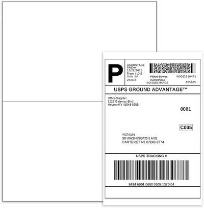 BESTEASY 1000 Half Sheet Self Adhesive Shipping Labels, Laser/Ink Jet White by BESTEASYLABELPRINTER