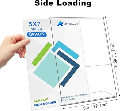 DESONAUT 8 Pack Slant Back Acrylic Sign Holder 5x7 inches, Desktop Tabletop - Image 2