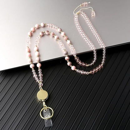 AIDSOTOU Lanyards for ID Badges and Keys, Natural Stone Beaded Teacher Lanyard - Image 4