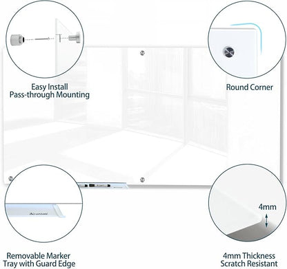 J&J worldwide Magnetic Glass Whiteboard 6' x 4' Ultra White, Large Frameless - Image 2