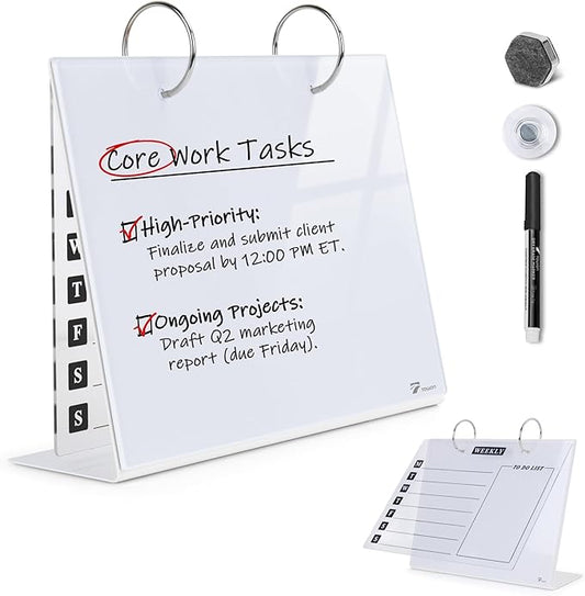 Desktop Glass Dry Erase & Acrylic Aesthetic Desk Calendar Weekly to-do List by TOWON