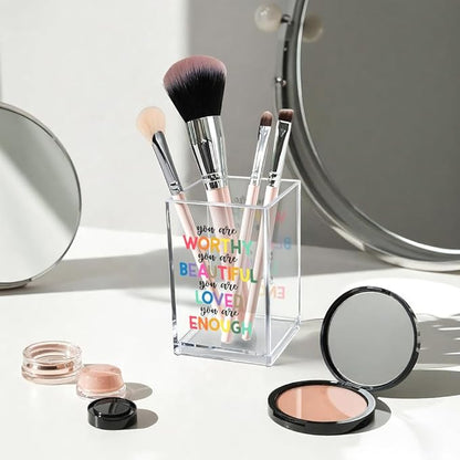 Vgrti You are Worthy Beautiful Acrylic Makeup Brush Organizer Holder, Boho - Image 3