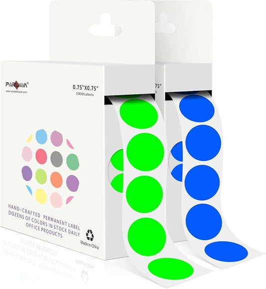 PARLAIM 2 Rolls 2000PCS 3/4" Round Circle Color-Code Dot Stickers, 2 Color by PARLAIM