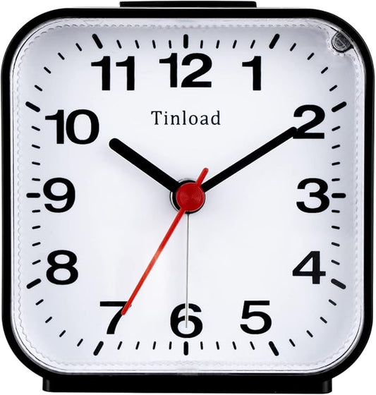 Tinload Small Battery Analog Alarm Clock Silent Non Ticking, Ascending Beep by Tinload
