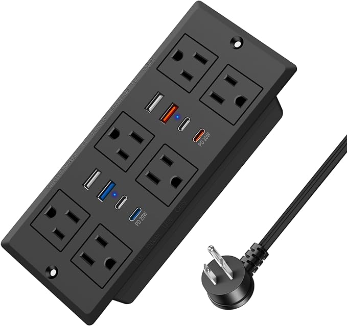 Recessed Power Strip with PD 30W Fast Charging, Conference Desk Flush Mount by HEZI