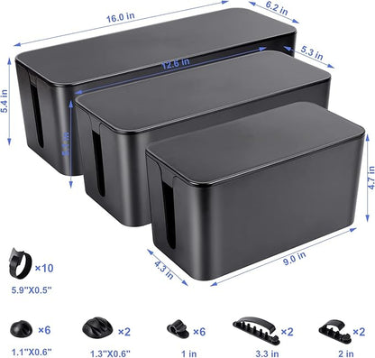 Cable Organizer Box Set of Three, Power Cover Cord Holder Surge Protector - Image 2