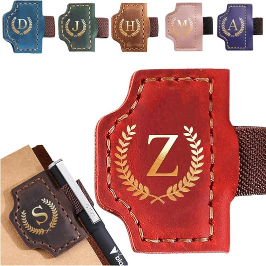 Personalized Bookmark with Pen Holder, Leather Magnetic Bookmark 26 Letters by Xinhelan