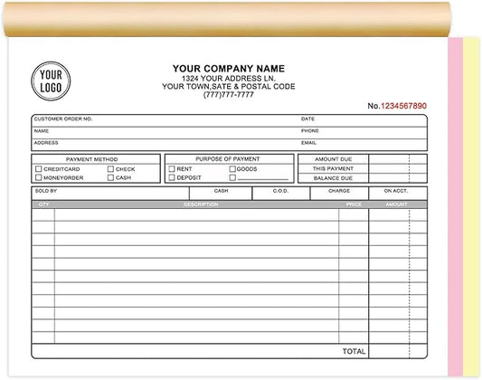 Custom Invoice Book with Logo 50 Set Personalized Receipt Books Customized by Unknown