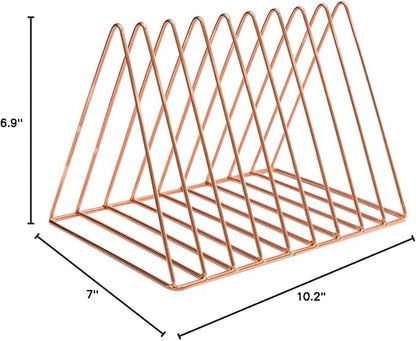 Sooyee 9 Slot Rose Gold Magazine Holder, Desktop File Sorter Organizer Triangle - Image 7