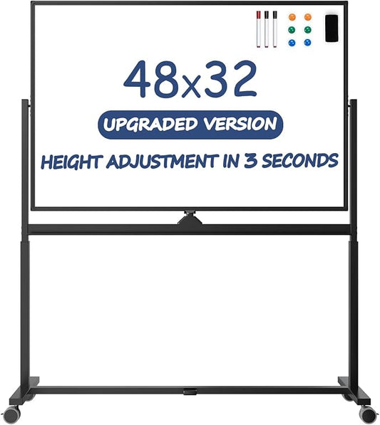 Rolling Whiteboard, 48 x 32 Inches Magnetic White Board by Tankee