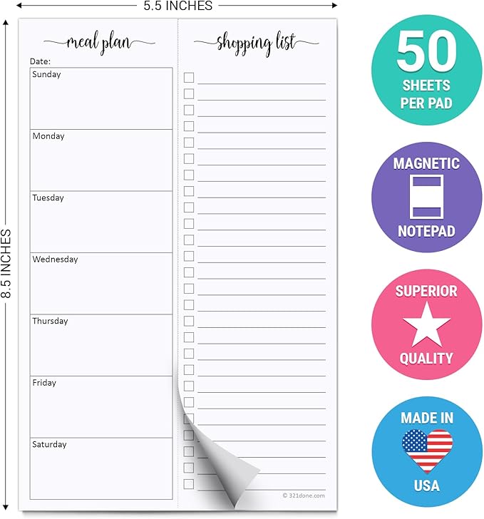 321Done Magnetic Meal Planning Pad, Meal Plan Grocery List Combo, Made in USA - Image 2