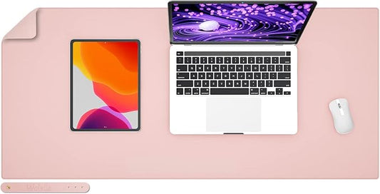 Wolaile PU Leather Desk Pad Blotter, Light Pink Waterproof Office Desktop Mat by Wolaile