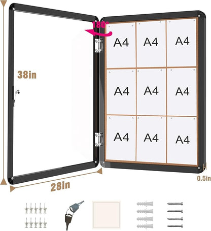 Mifuro 38"x28" Enclosed Bulletin Board, Lockable Weather-Resistant Aluminum - Image 5