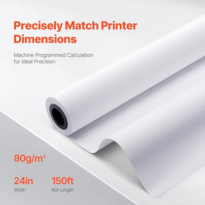 VEVOR 24 in x 150 ft Plotter Paper, 6 Rolls, 20 LB Bond, Architectural D/E - Image 3