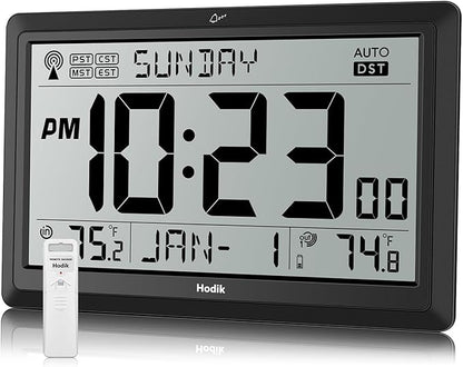Wall Clock Atomic with Indoor Outdoor Temperature Battery Powered, Easy Reading by Hodik