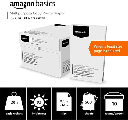 Amazon Basics Multipurpose Copy Printer Paper, 20 lb, 8.5 x 14 Inches, 10 Reams - Image 4