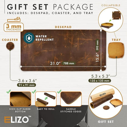 ELIZO Leather Desk Pad Real Leather Desk Mat Thick Double Layer Cover Blotter - Image 2