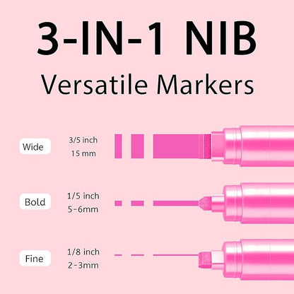 BIGTHUMB 3 Pcs Pink Jumbo Permanent Markers: 15mm Wide Tip Thick Acrylic Paint - Image 2