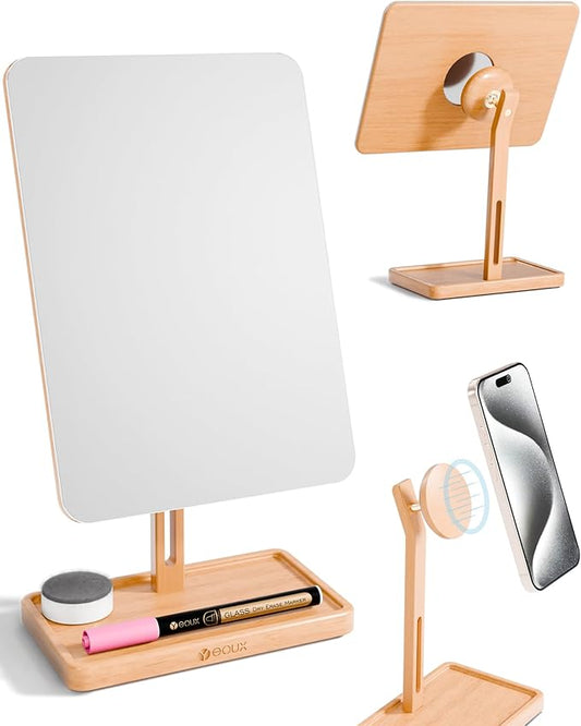 YEOUX Premium Desktop Glass Mirror, Dry Erase Board & Magnetic Phone Stand by Yeoux