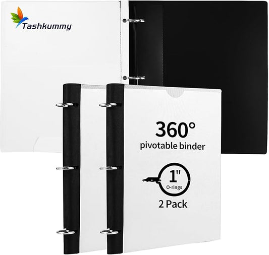 Tashkummy 360° Pivotable 3 Ring Binder, Upgraded Foldable Binders 1 inch 2 Pack by 360%C2%B0PivotableBinderNotebook