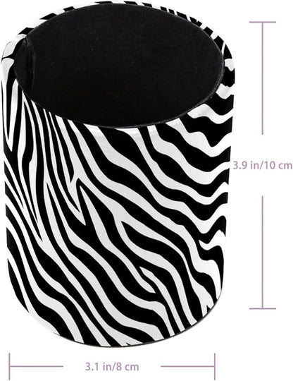 Leather Pen Holder for Desk Zebra Print Pencil Cup Desktop Organizer Makeup - Image 3